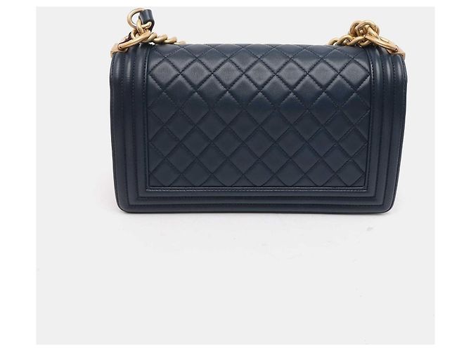Chanel Boy Medium Blu Navy Pelle d'Agnello Blu scuro - vista 4