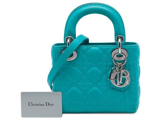 Dior Blue Mini Lambskin Cannage Lady Dior - vista 7