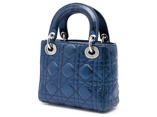 Dior Blue Mini Metallic Calfskin Cannage Lady Dior Blu navy - vista 2