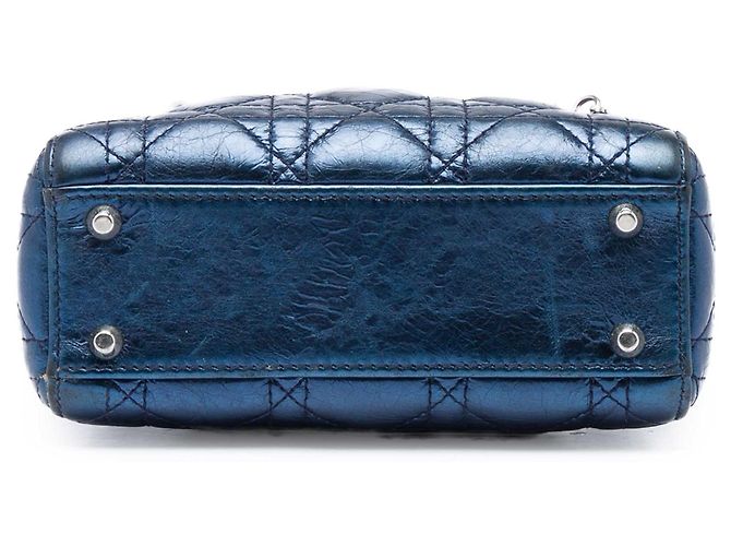 Dior Blue Mini Metallic Calfskin Cannage Lady Dior Blu navy - vista 3