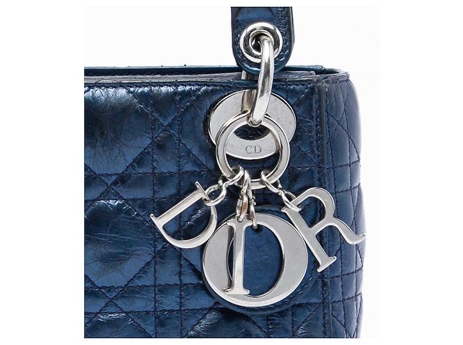 Dior Blue Mini Metallic Calfskin Cannage Lady Dior Blu navy - vista 5
