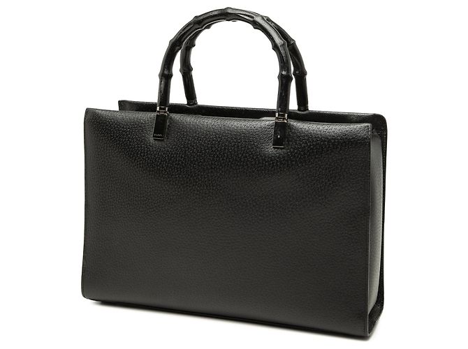Bamboo Borsa Gucci in pelle di vitello grana nera con bambù Nero - vista 2