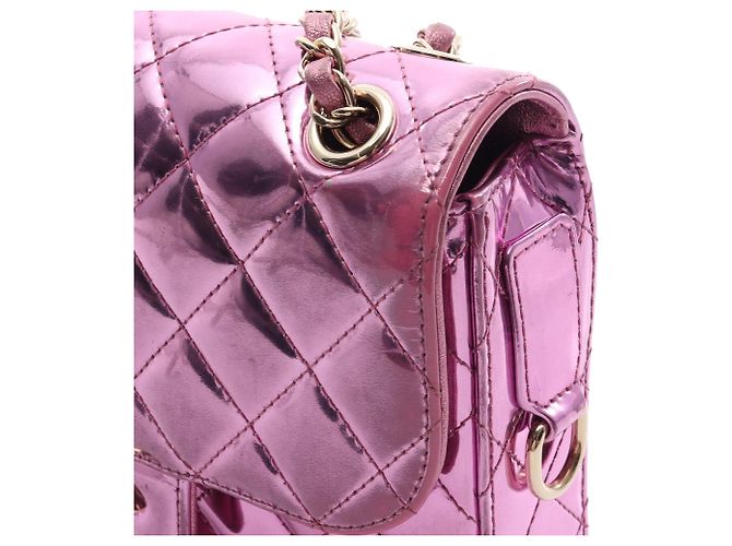 Chanel Pink Mini Quilted Metallic Mirror Calfskin Hollywood Boulevard Flap Rosa - vista 12