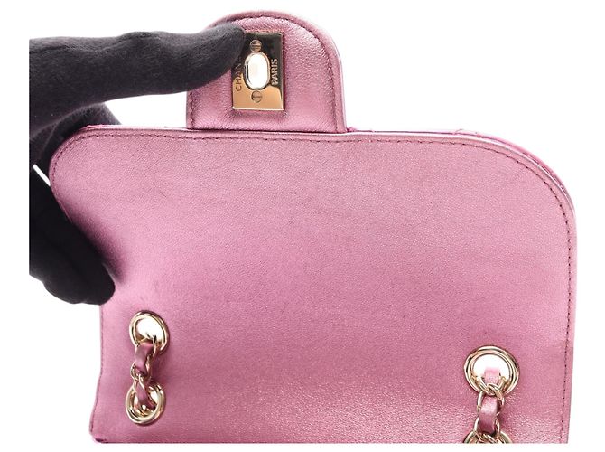 Chanel Pink Mini Quilted Metallic Mirror Calfskin Hollywood Boulevard Flap Rosa - vista 8
