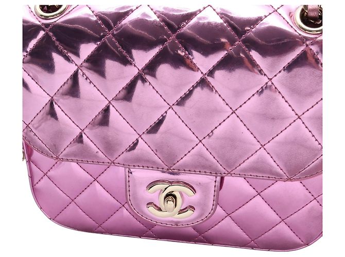 Chanel Pink Mini Quilted Metallic Mirror Calfskin Hollywood Boulevard Flap Rosa - vista 9