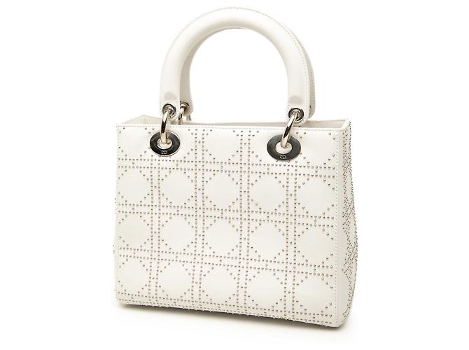 Dior White Medium Calfskin Studded Lady Dior Bianco - vista 2