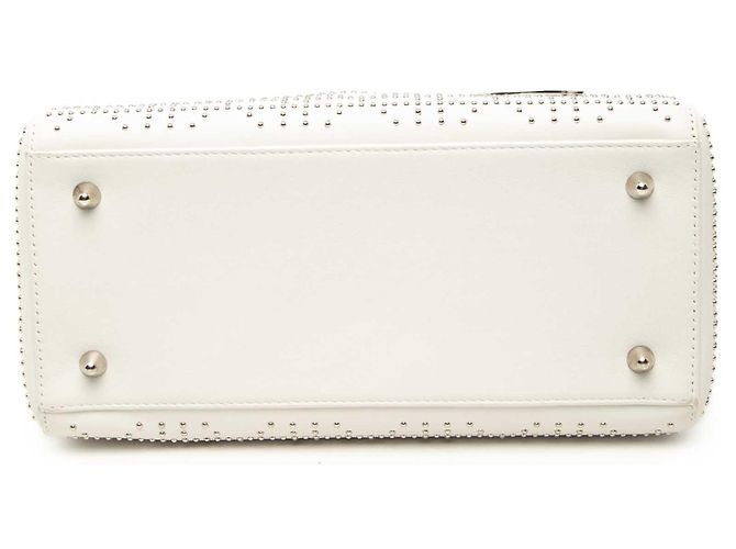Dior White Medium Calfskin Studded Lady Dior Bianco - vista 3