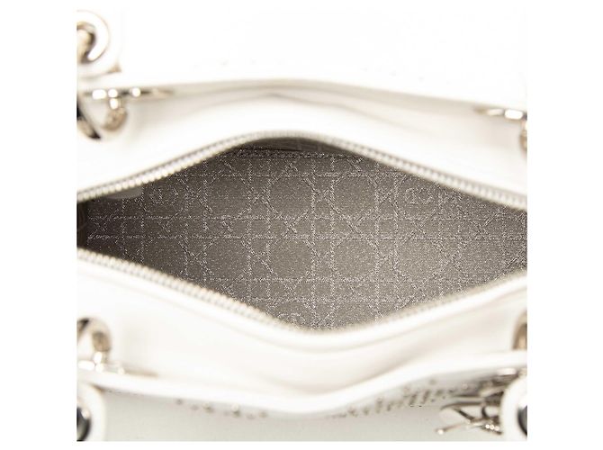 Dior White Medium Calfskin Studded Lady Dior Bianco - vista 4