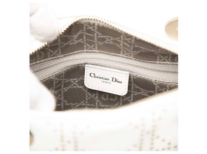 Dior White Medium Calfskin Studded Lady Dior Bianco - vista 5