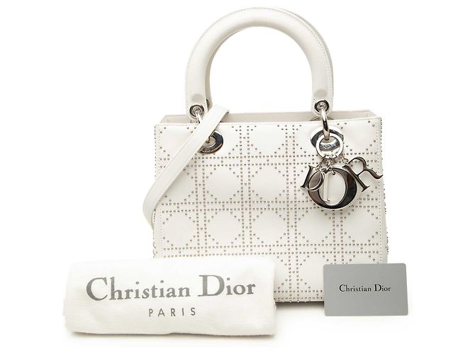 Dior White Medium Calfskin Studded Lady Dior Bianco - vista 7