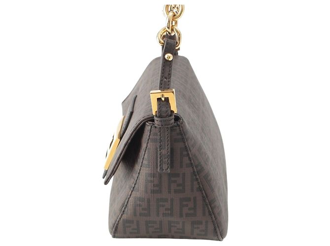 Fendi Brown Mini Zucchino Spalmati Chain Mamma Forever Marrone Marrone scuro - vista 10