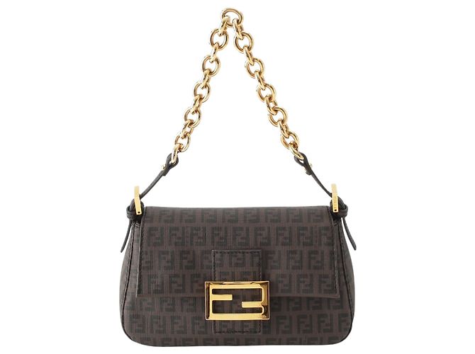 Fendi Brown Mini Zucchino Spalmati Chain Mamma Forever Marrone Marrone scuro - vista 11