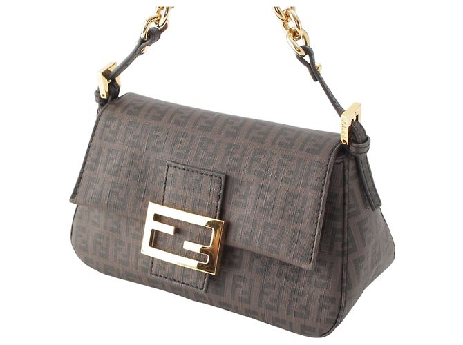 Fendi Brown Mini Zucchino Spalmati Chain Mamma Forever Marrone Marrone scuro - vista 2