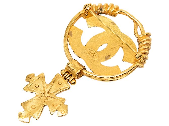 Chanel Gold CC vergoldete Kreuz-Brosche Golden - Ansicht 2