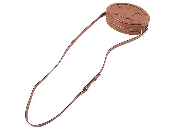 Céline Celine Borsa a Tracolla Oval Cuir Triomphe in Pelle di Vitello Marrone - vista 10