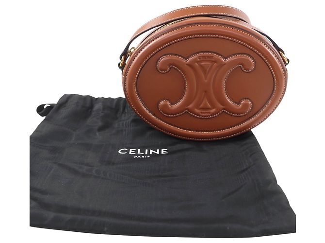 Céline Celine Borsa a Tracolla Oval Cuir Triomphe in Pelle di Vitello Marrone - vista 11