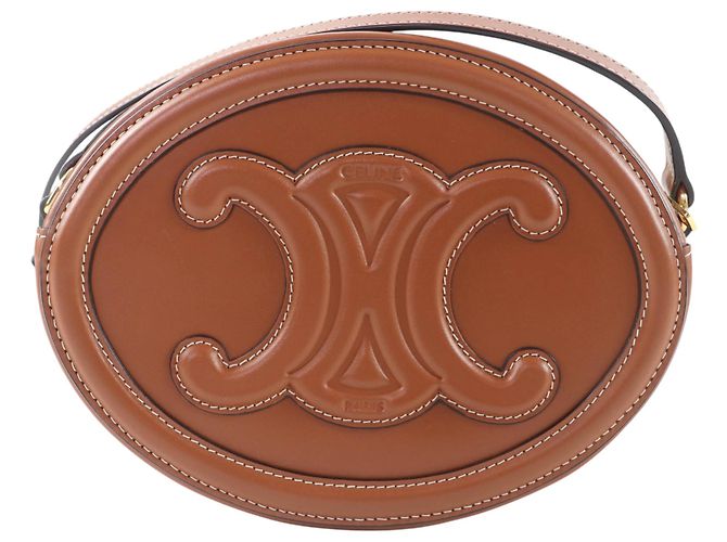 Céline Celine Borsa a Tracolla Oval Cuir Triomphe in Pelle di Vitello Marrone - vista 2
