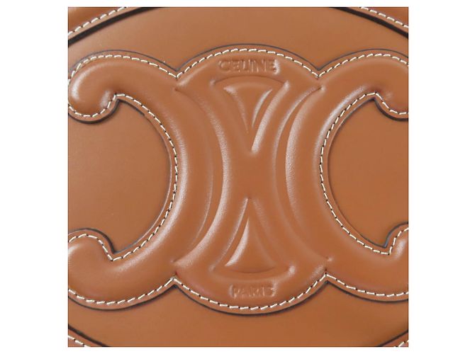 Céline Celine Borsa a Tracolla Oval Cuir Triomphe in Pelle di Vitello Marrone - vista 6