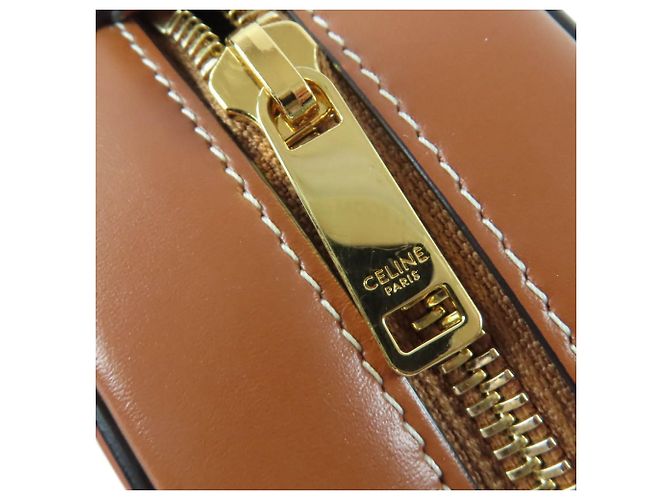 Céline Celine Borsa a Tracolla Oval Cuir Triomphe in Pelle di Vitello Marrone - vista 7