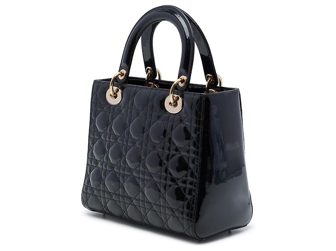 Dior Black Medium Patent Cannage Lady Dior Nero - vista 2