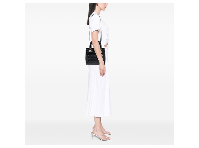 Dior Black Medium Patent Cannage Lady Dior Nero - vista 6