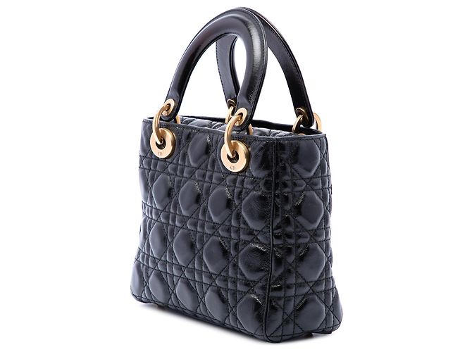 Dior Black Small Crinkled Patent Cannage My ABCDior Lady Dior Nero - vista 2