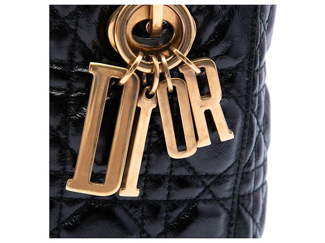 Dior Black Small Crinkled Patent Cannage My ABCDior Lady Dior Nero - vista 5