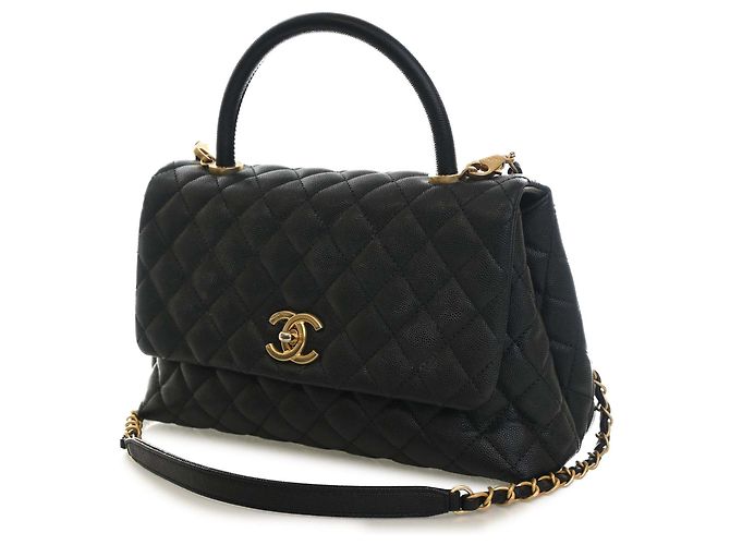 Borsa Chanel Coco Top Handle Medium in pelle caviar matelassé nera Nero - vista 2