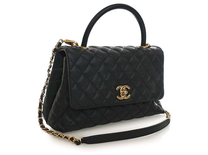 Borsa Chanel Coco Top Handle Medium in pelle caviar matelassé nera Nero - vista 3