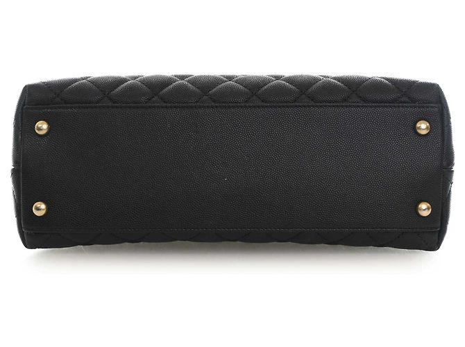 Borsa Chanel Coco Top Handle Medium in pelle caviar matelassé nera Nero - vista 5