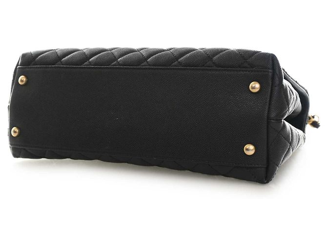 Borsa Chanel Coco Top Handle Medium in pelle caviar matelassé nera Nero - vista 6