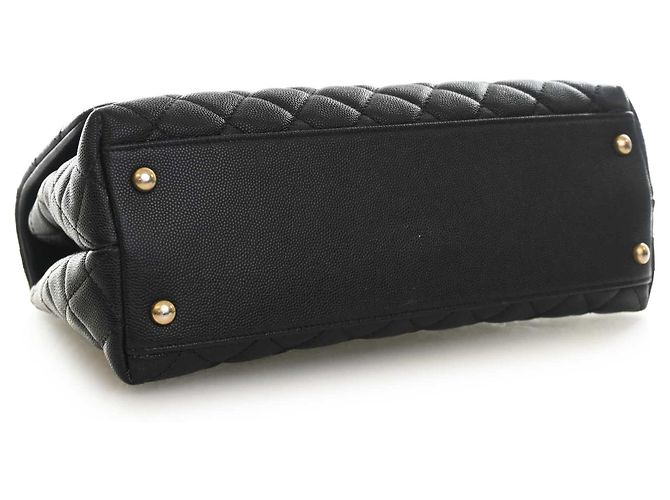Borsa Chanel Coco Top Handle Medium in pelle caviar matelassé nera Nero - vista 7