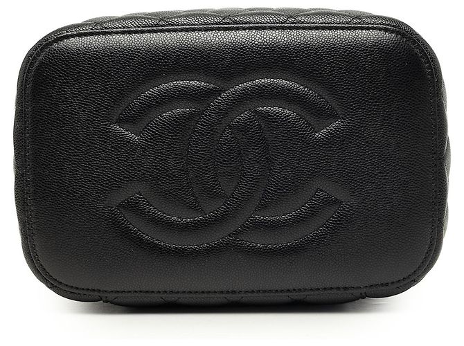 Chanel Vanity Case CC Acolchado en Cuero Caviar Negro Medium - vista 3