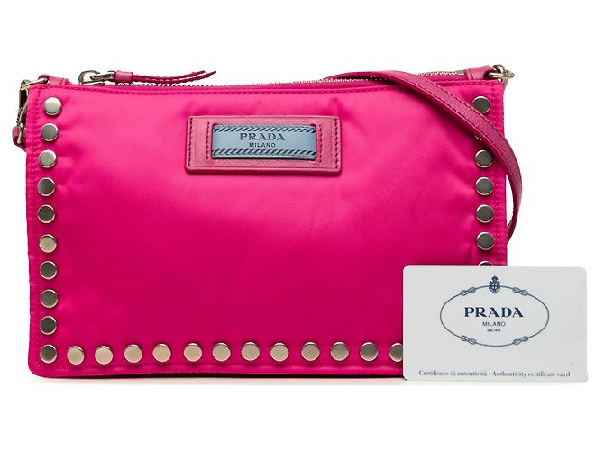 Borsa a tracolla Prada Pink Tessuto Studded Etiquette Rosa - vista 7