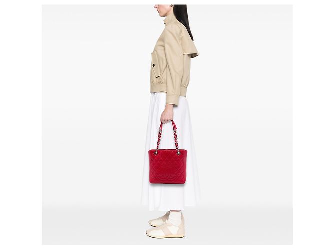 Borsa Chanel Red Caviar Petite Shopping Tote Rosso - vista 6