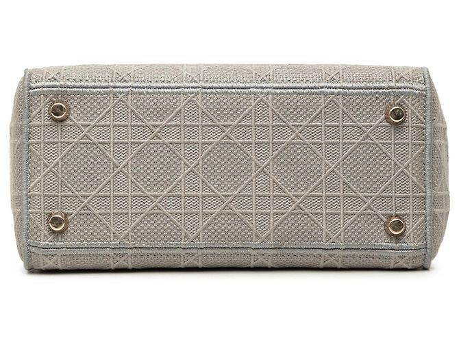 Dior Gray Medium Embroidered Canvas Cannage Lady D Lite Marrone Grigio - vista 3