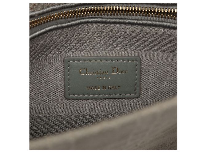 Dior Gray Medium Embroidered Canvas Cannage Lady D Lite Marrone Grigio - vista 5