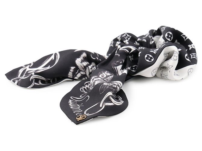 Scrunchie Louis Vuitton em seda Preto Branco - vista 2