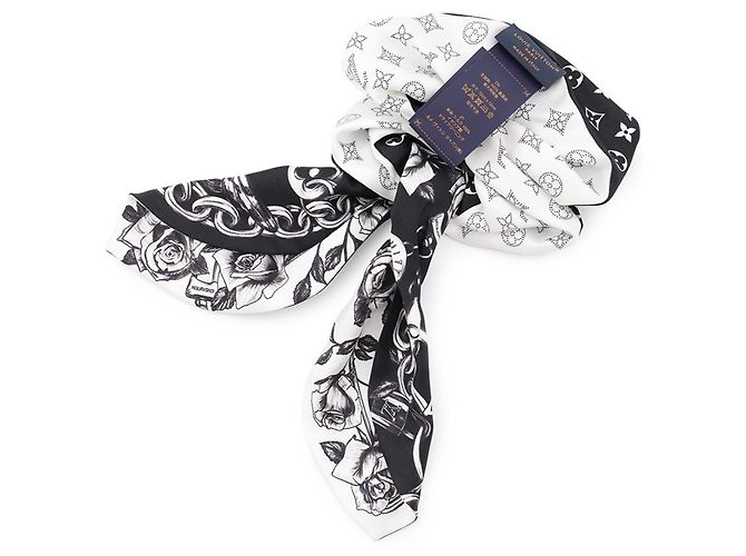 Scrunchie Louis Vuitton em seda Preto Branco - vista 3
