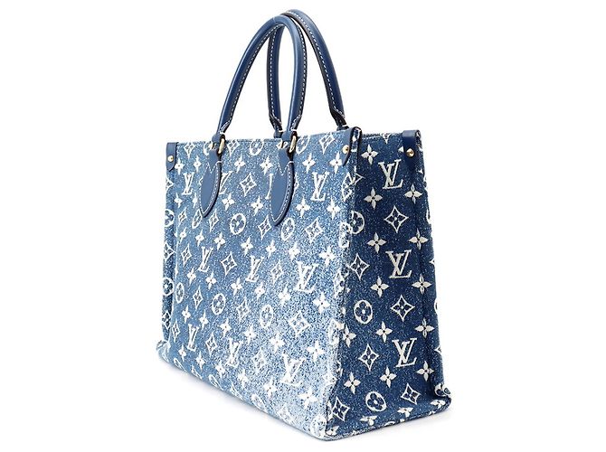 Borsa Tote Louis Vuitton Monogram Jacquard Denim OnTheGo MM Blu - vista 2