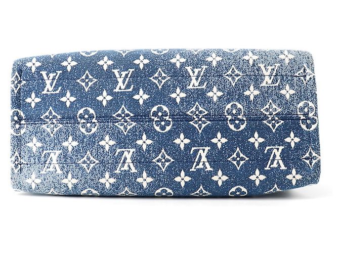 Borsa Tote Louis Vuitton Monogram Jacquard Denim OnTheGo MM Blu - vista 3