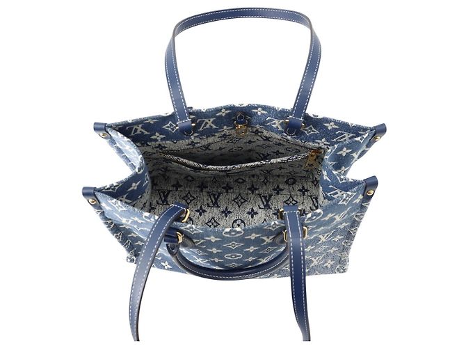 Borsa Tote Louis Vuitton Monogram Jacquard Denim OnTheGo MM Blu - vista 6