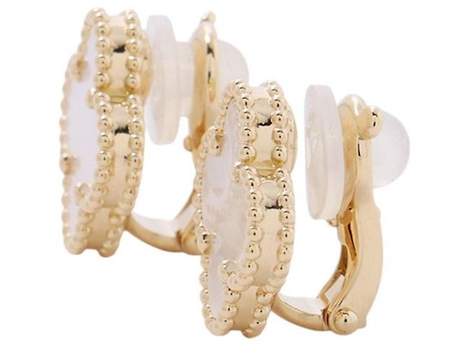 Orecchini Van Cleef & Arpels Alhambra Bianco Giallo - vista 2