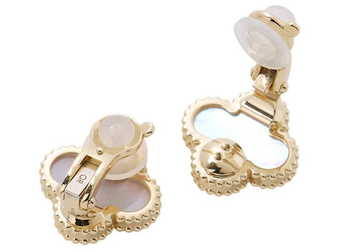 Orecchini Van Cleef & Arpels Alhambra Bianco Giallo - vista 3