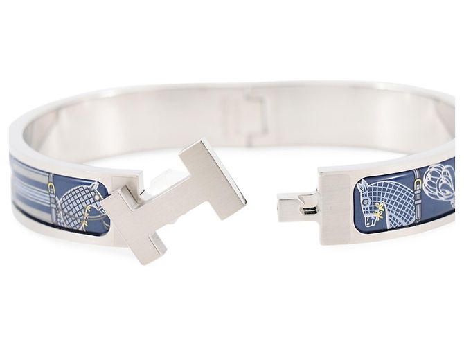 Hermès Bracciale con charm in smalto blu Hermes - vista 5