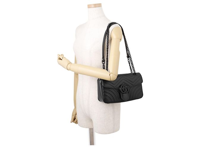 Sac à main petit en cuir matelassé Gucci GG Marmont Noir - vue 4