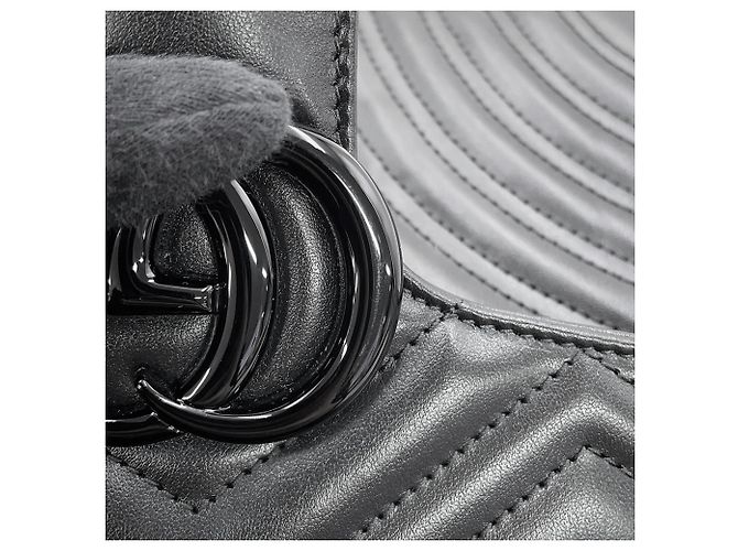 Sac à main petit en cuir matelassé Gucci GG Marmont Noir - vue 8