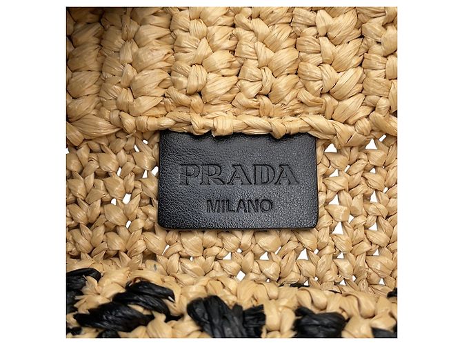 Borsa Tote Piccola Prada in Raphia Beige - vista 12