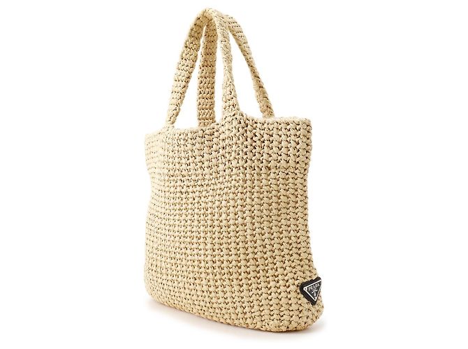 Borsa Tote Piccola Prada in Raphia Beige - vista 2