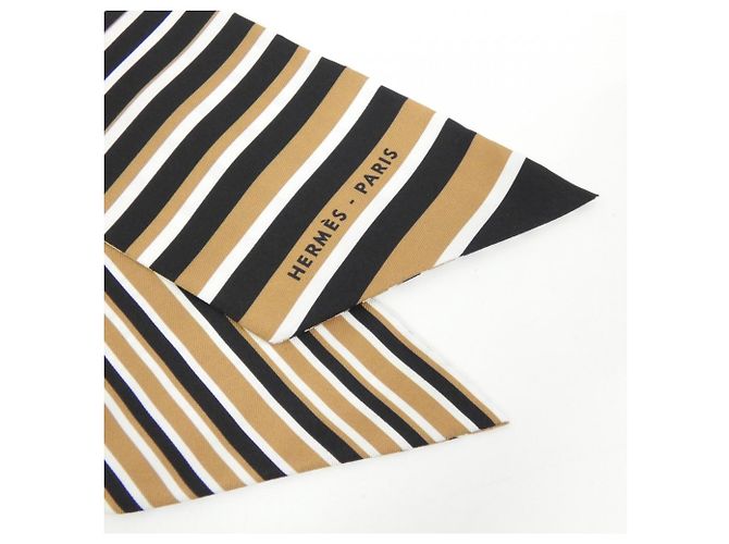 Hermès Maxi Twilly Slim Scarf Muffler Nero Bianco Cammello - vista 2
